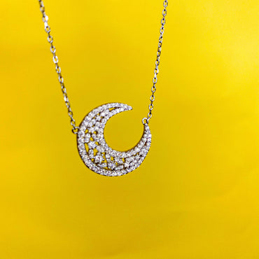 Sky Moon Sterling Silver Diamante Pendant
