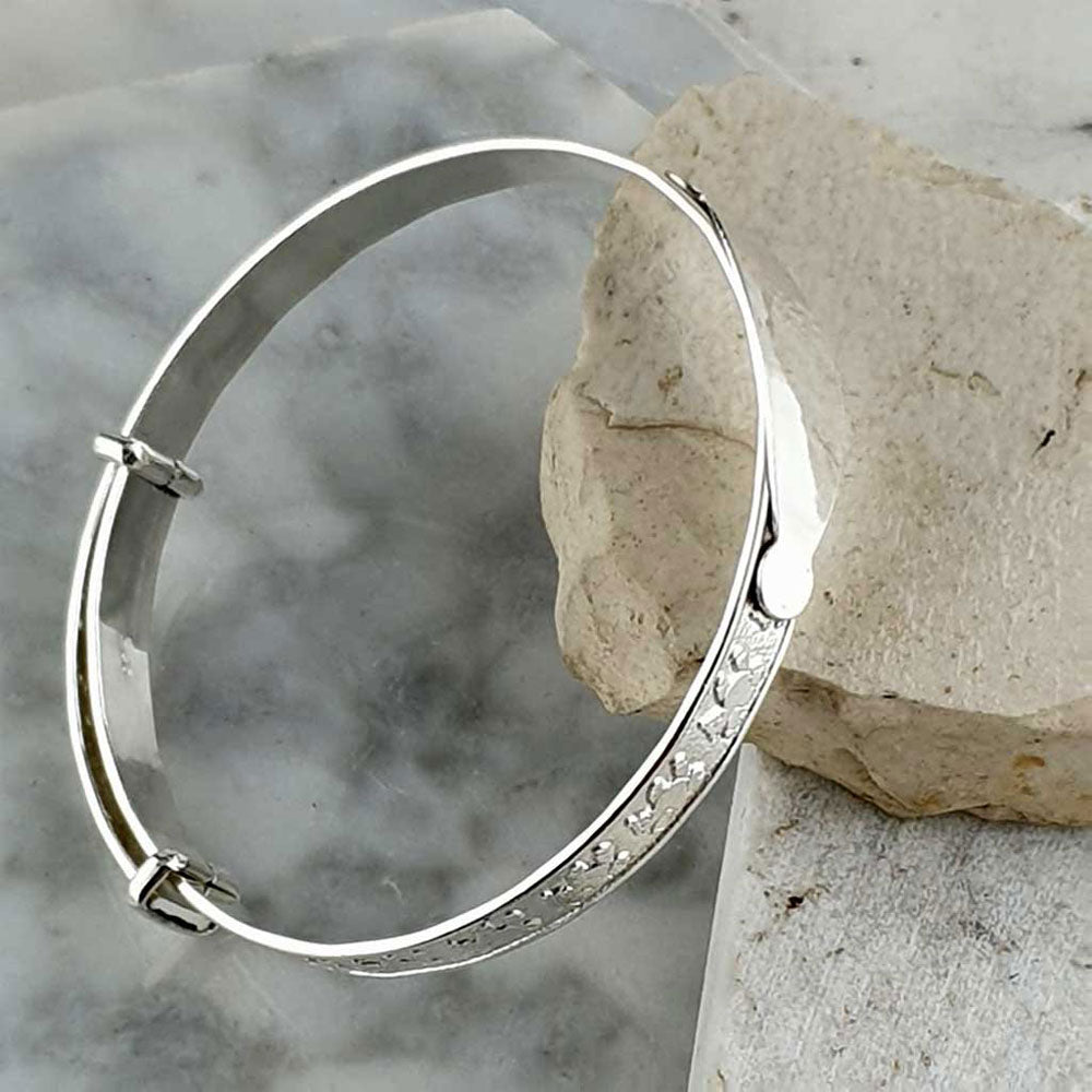 Baby Bangle Teddy Sterling Silver Clear Stone 