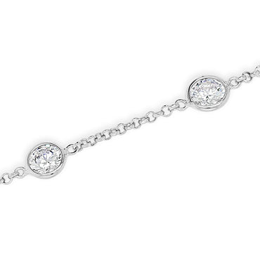 Oval Crystals Delicate Sterling Silver Chain Bracelet