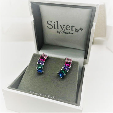Rubicon Multi Gem Sterling Silver Crawler Earrings
