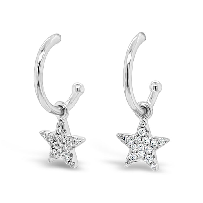 Shiny Star Charm Sterling Silver Hoop Stud Earrings