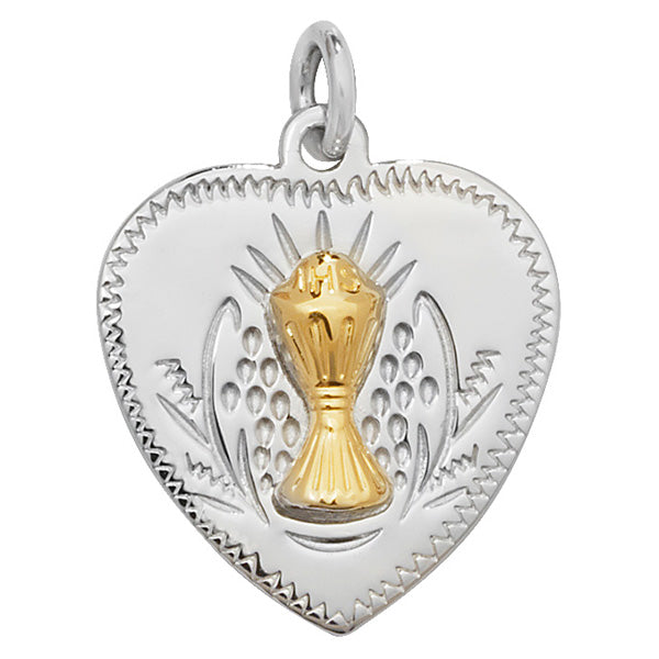 Engravable Communion Heart Medal Sterling Silver Pendant