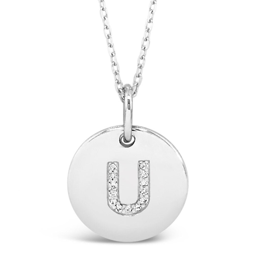 Eva Victoria Initial U Necklace in sterling silver. Personalised jewellery gift in Ireland for stylish everyday wear.