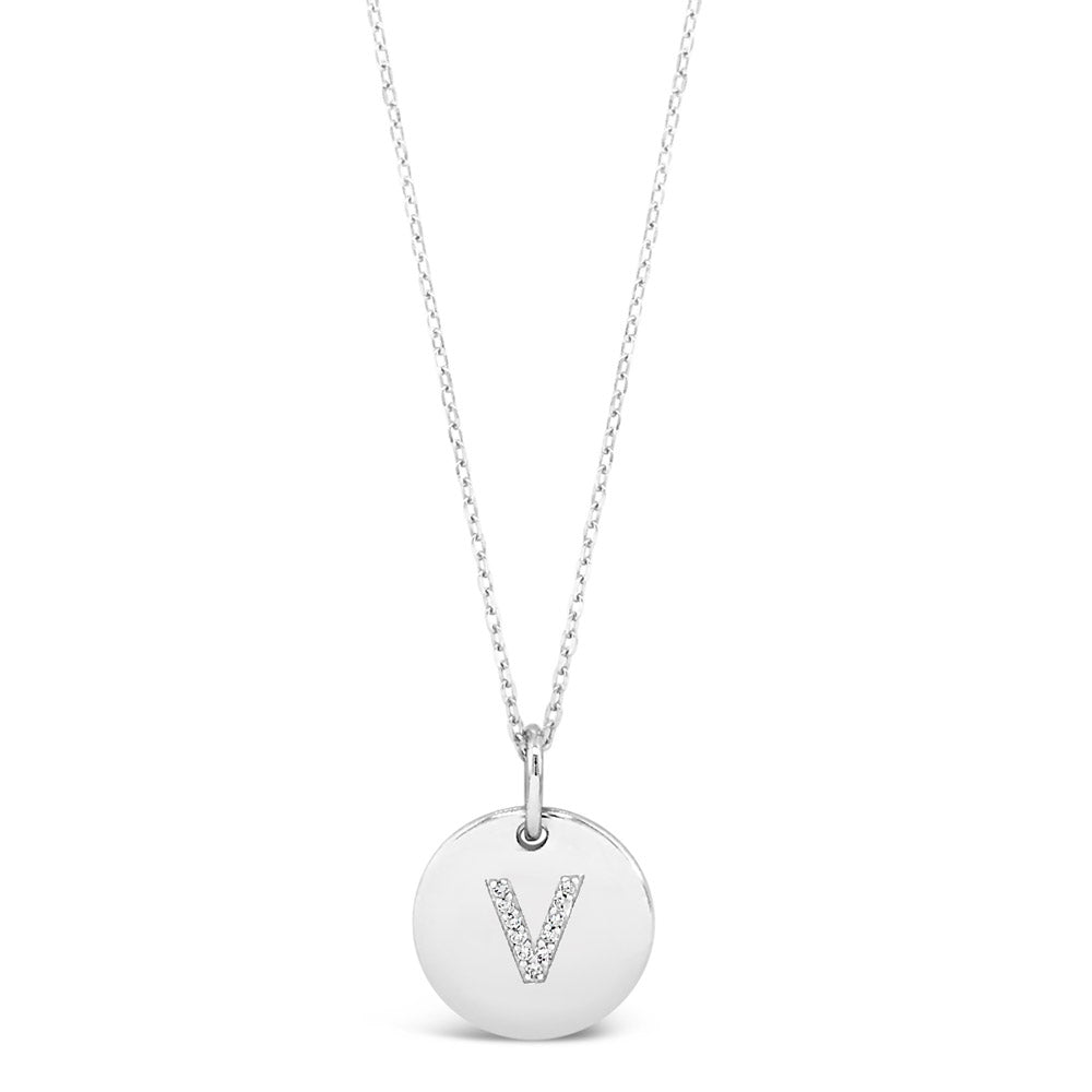 Letter V Pendant Necklace in Silver