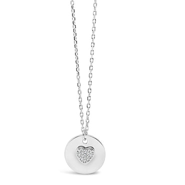 Heart Disc Diamante Sterling Silver Pendant
