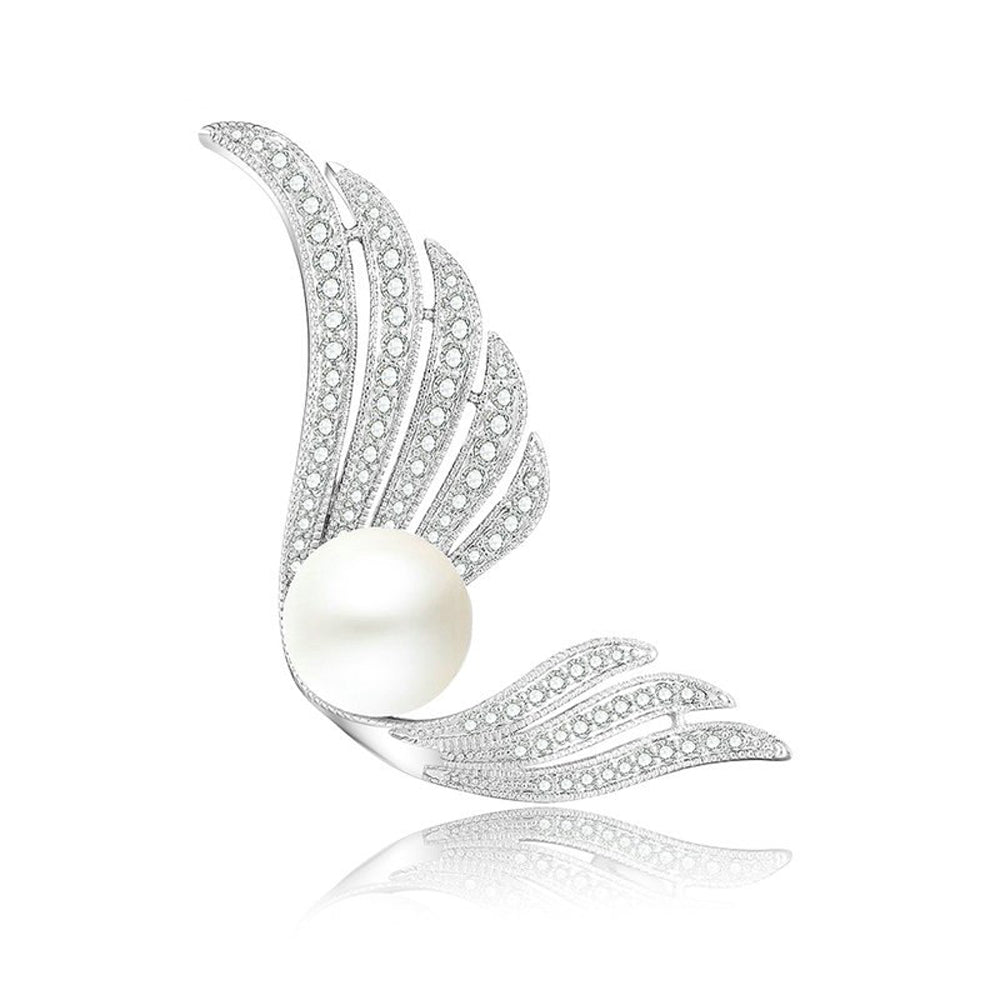 Angel Wing Silver Pearl Diamonte Brooch - Eva Victoria