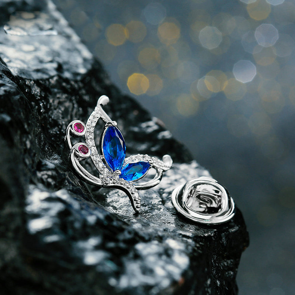Butterfly Garnet Blue Zircon Diamante Brooch - Eva Victoria