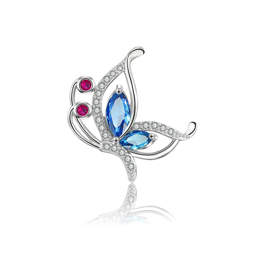 Butterfly Garnet Blue Zircon Diamante Brooch - Eva Victoria