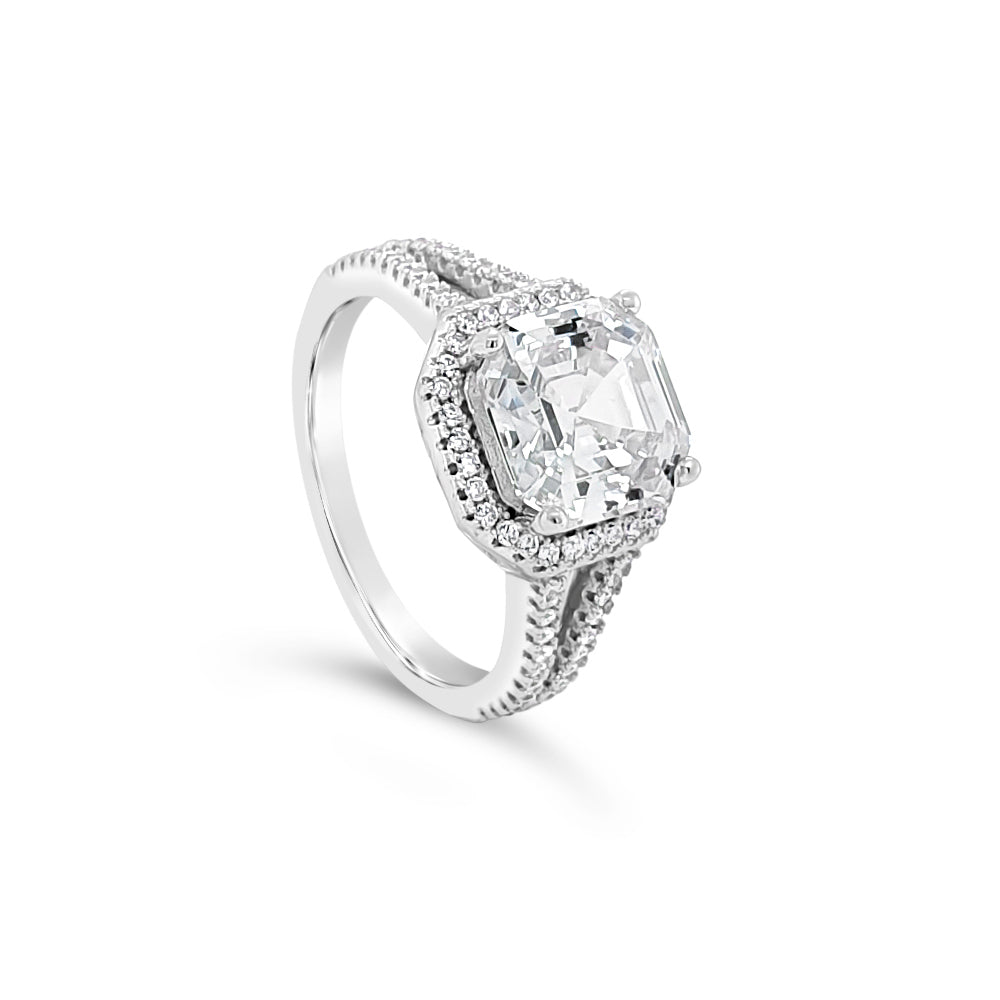 Sterling Silver Square Halo Ring with Cubic Zirconia