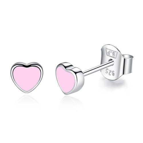 Eva Pink Heart Sterling Silver Enamel Earrings