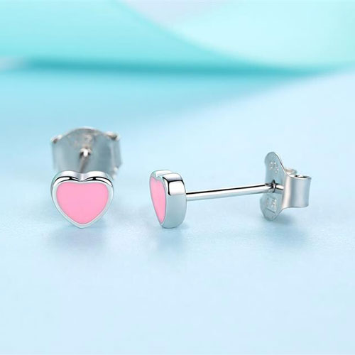 Shop Eva Pink Heart Sterling Silver Enamel Earrings Set