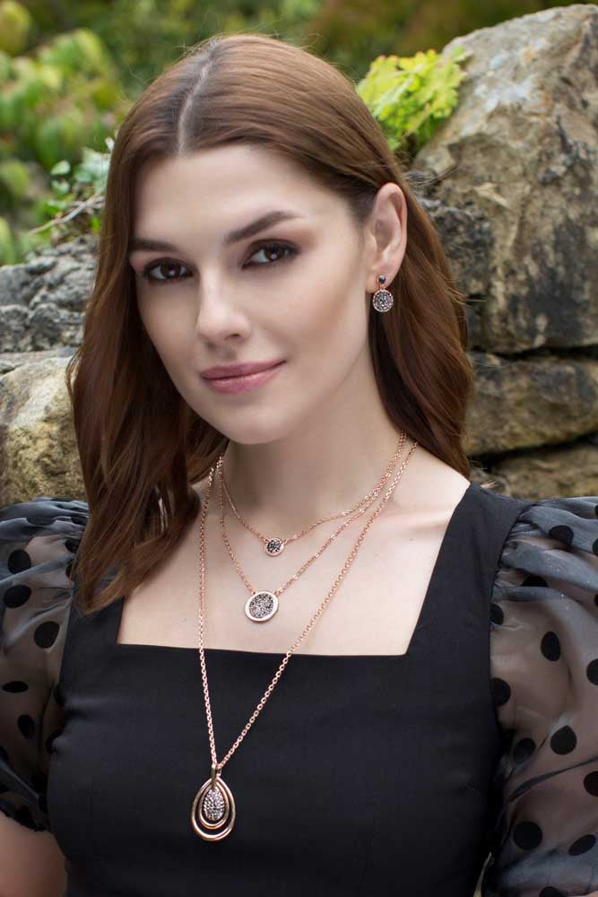 Shop Clara Black Crystals Rose Gold Layered Necklace
