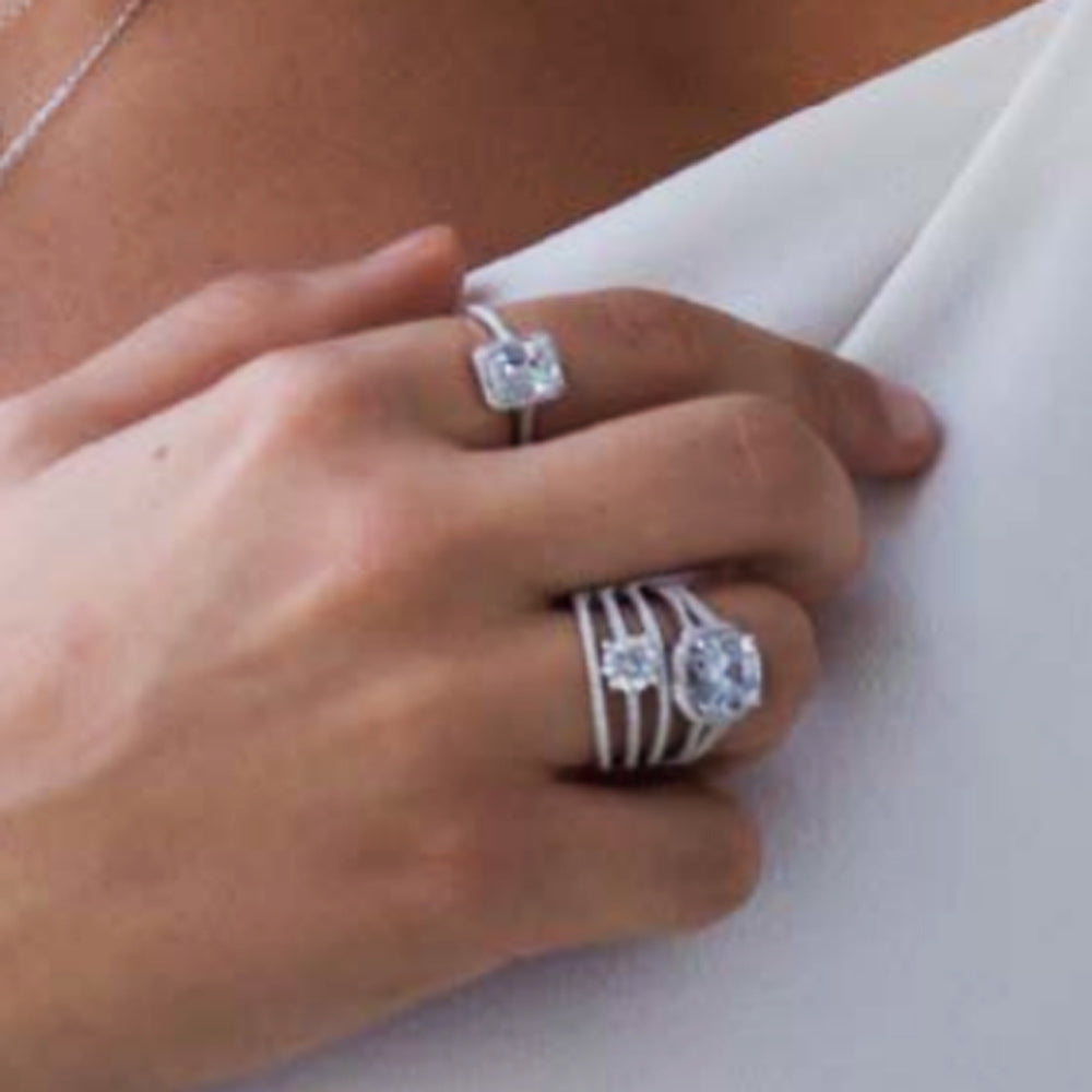 Alexa Double Diamante Absolute Sterling Silver Ring - Eva Victoria