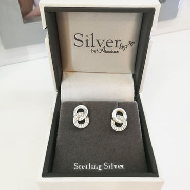 Dianne Inter-Circle Crystal Sterling Silver Stud Earrings