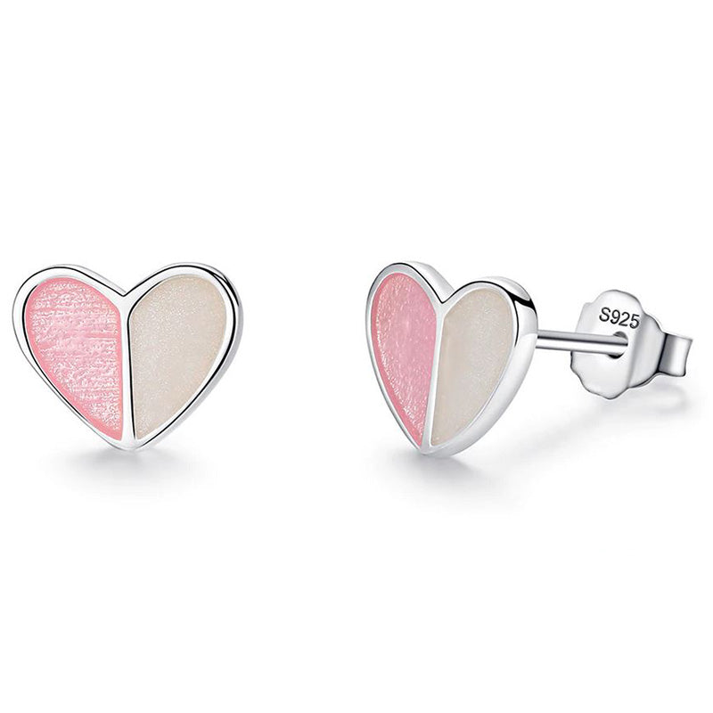 Eva Two Heart Sterling Silver Pink Enamel Earrings