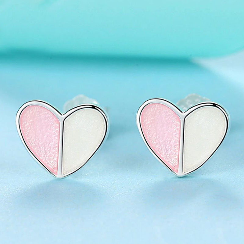 Eva Two Heart Sterling Silver Pink Enamel Earrings Gift Set