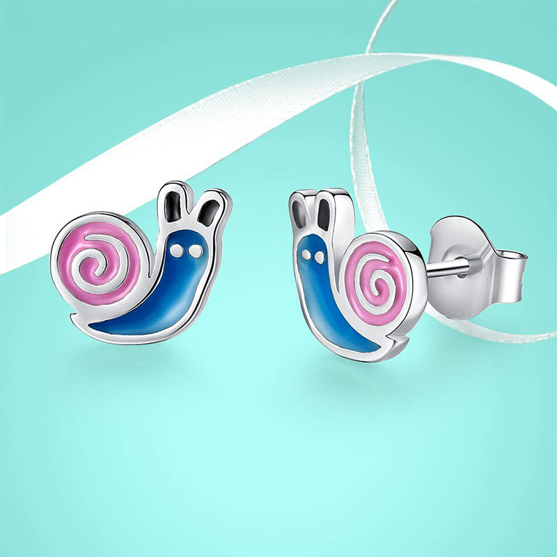  Eva Crawling Snail Sterling Silver Blue Pink Enamel Earrings Gift Set