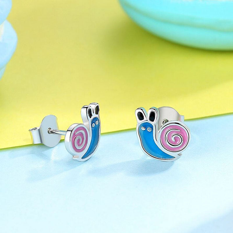 Shop Eva Crawling Snail Sterling Silver Blue Pink Enamel Earrings