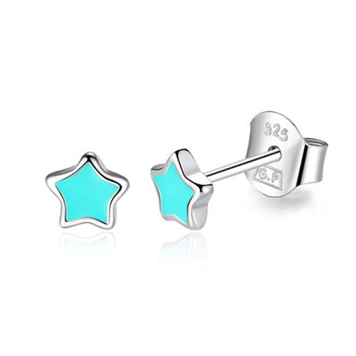 Turquoise Star Sterling Silver Enamel Earrings 
