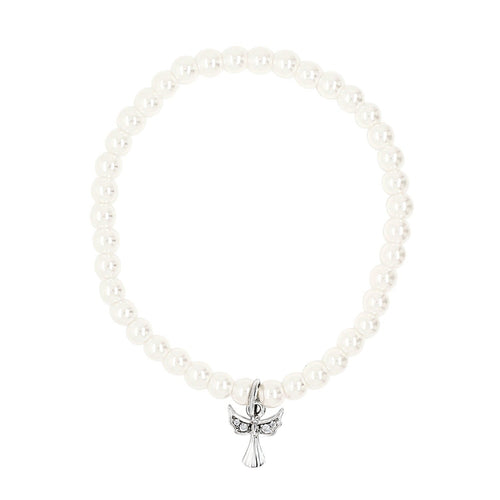 Pearls Sterling Silver Communion Angel Charm Bracelet