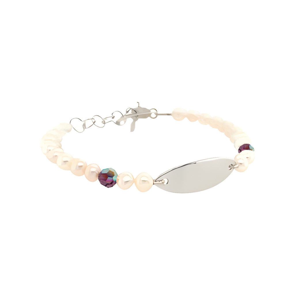 February Fresh Water Pearl Personalized Sterling Silver Bracelet