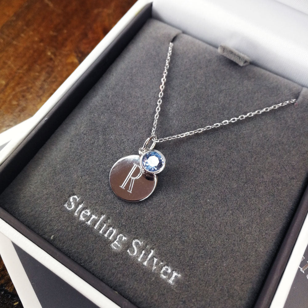March Birthstone Sterling Silver Pendant Gift Set