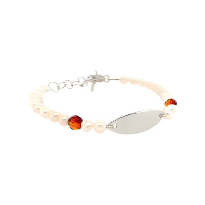 November Fresh Water Pearl Personalized Sterling Silver Bracelet 