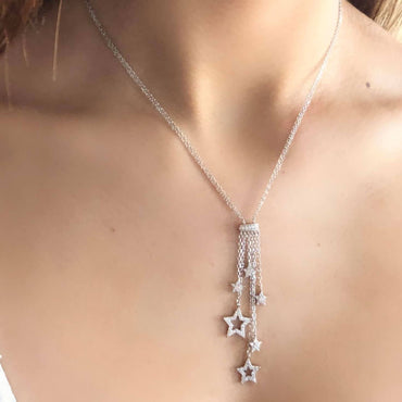Star Tassels Diamante Sterling Silver Necklace